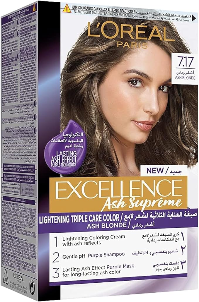 L'Oreal Paris Excellence Ash Supreme AntiBrass Permanent Hair Colour, 7.17 Ash Blonde, 250 ml